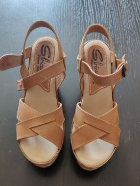 Sbicca Vintage Collection Women's Tan Cross-Strap Wedge Sandals